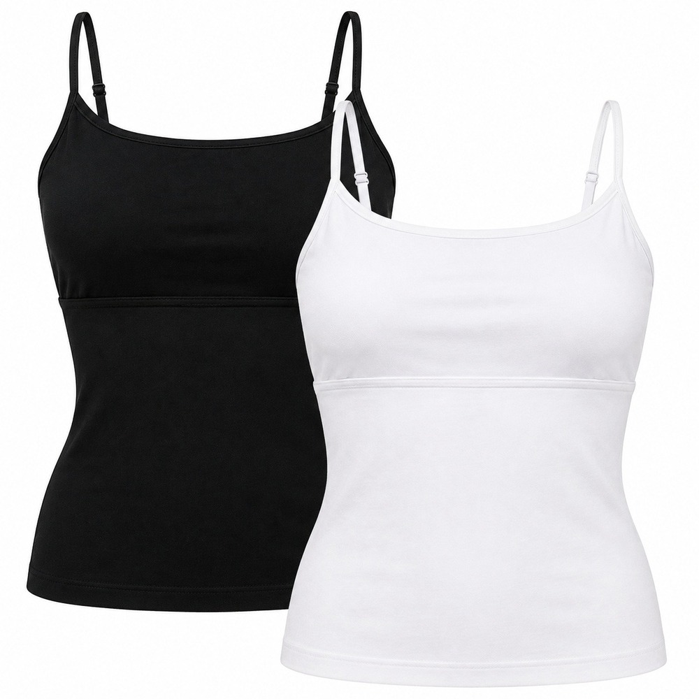 Oscar de la Renta Camisole Women Large Black White 2 Pack Shelf Bra Tank Tops